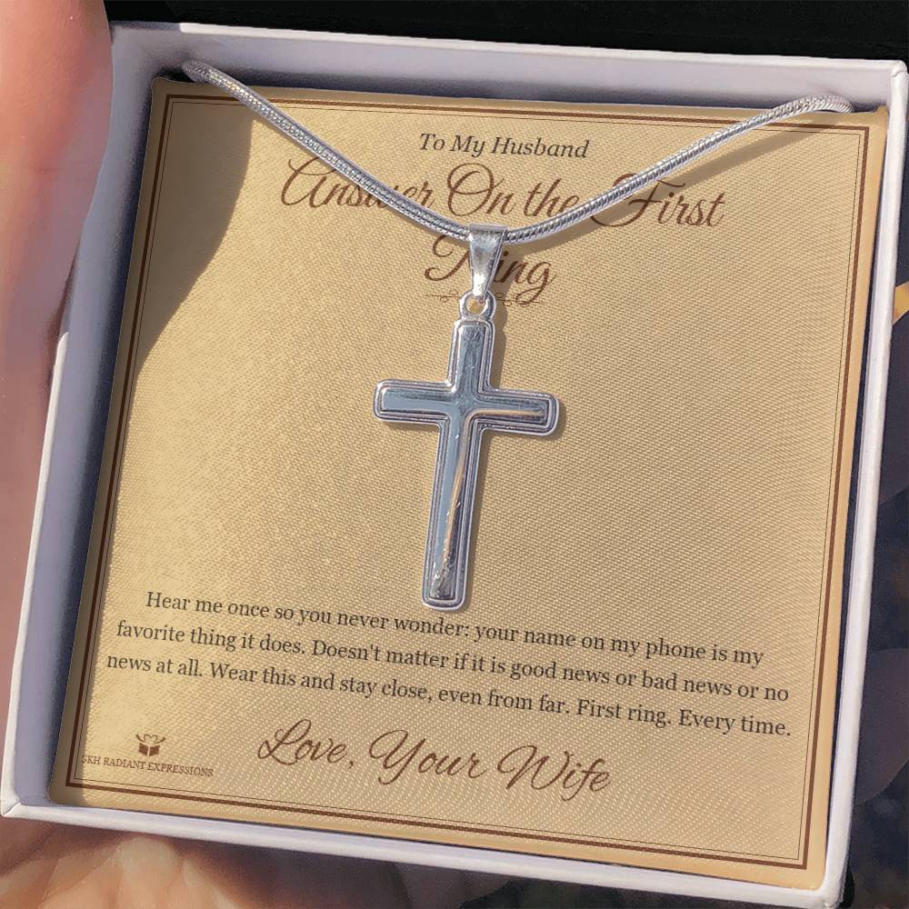 Answer On the First Ring - Artisan Cross Necklace for Husband