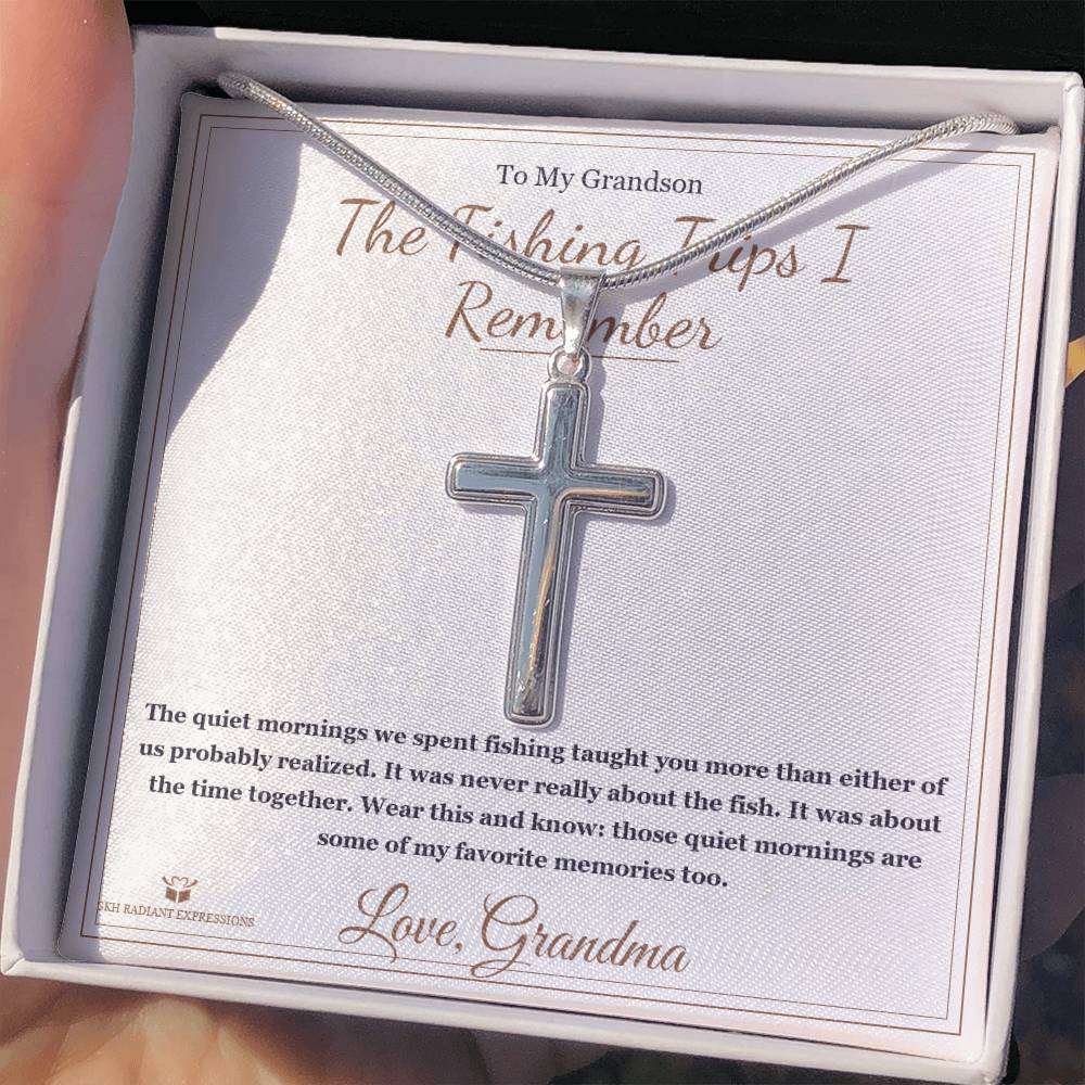 The Fishing Trips I Remember - Artisan Cross Necklace for Grandson