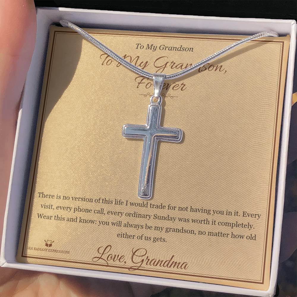 To My Grandson, Forever - Artisan Cross Necklace for Grandson