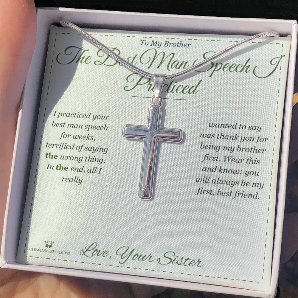 The Best Man Speech I Practiced - Artisan Cross Necklace for Brother