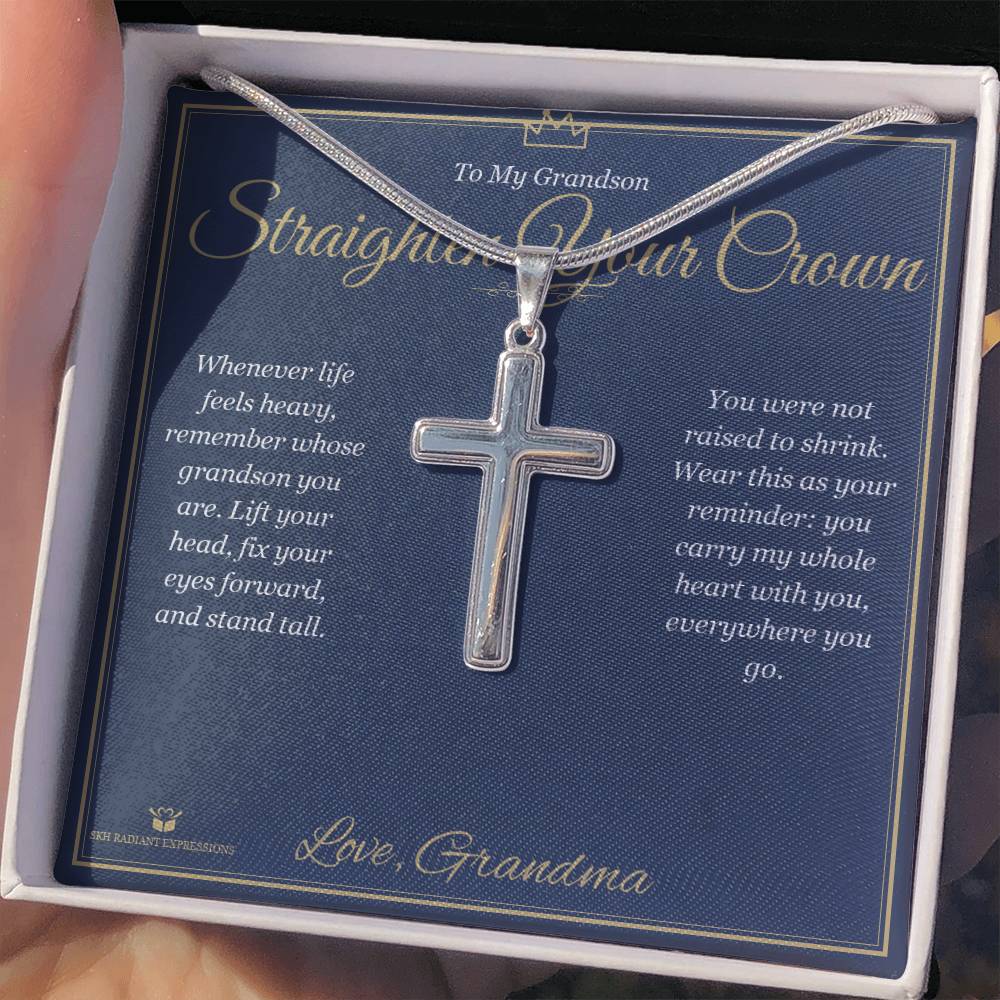 Straighten Your Crown - Artisan Cross Necklace for Grandson - personalized keepsake gift from SKH Radiant Expressions