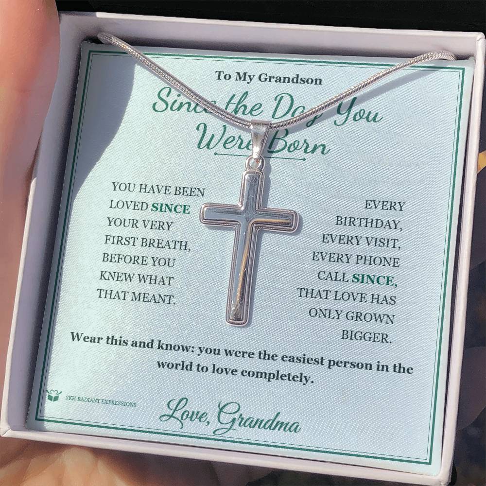 Since the Day You Were Born - Artisan Cross Necklace for Grandson