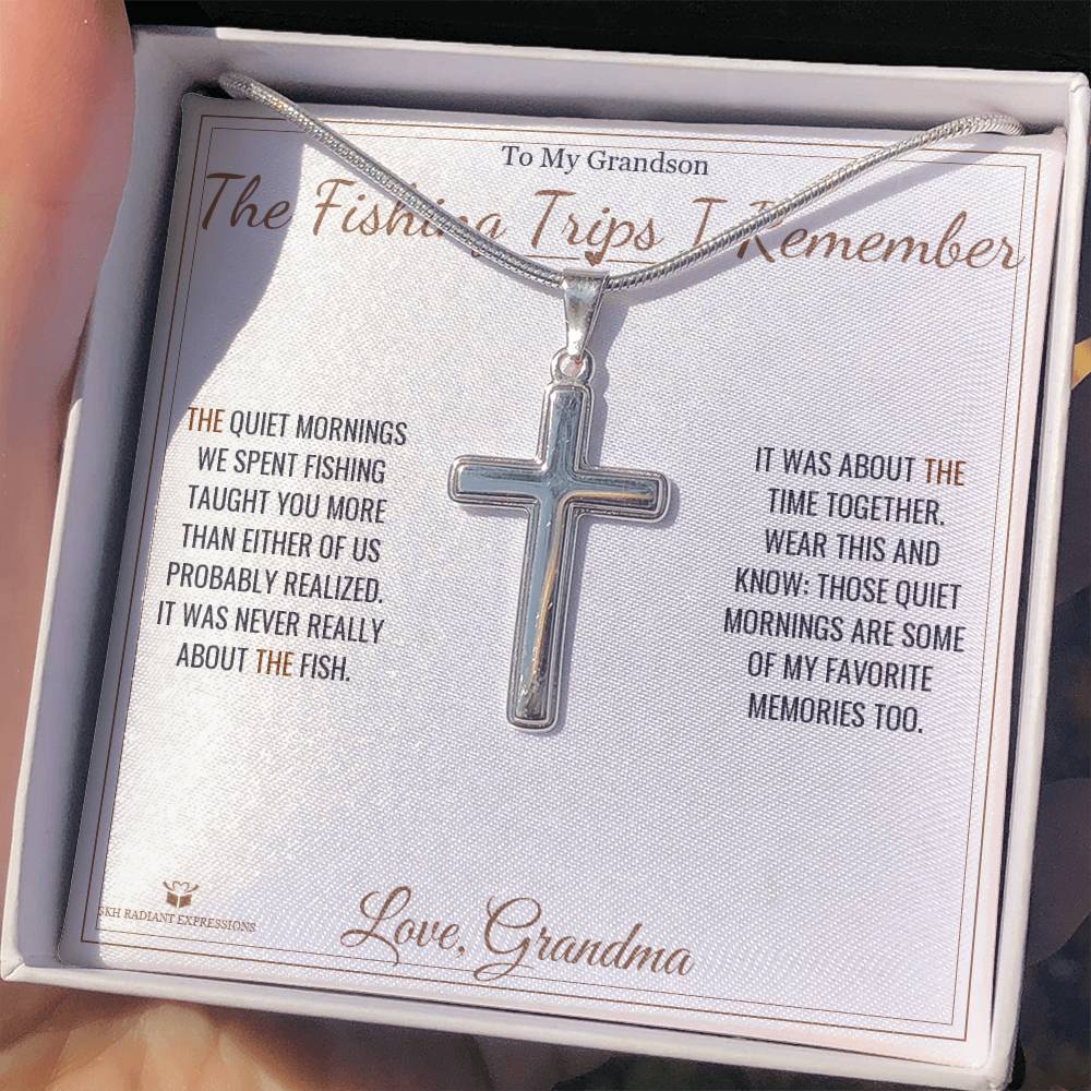 The Fishing Trips I Remember - Artisan Cross Necklace for Grandson - personalized keepsake gift from SKH Radiant Expressions