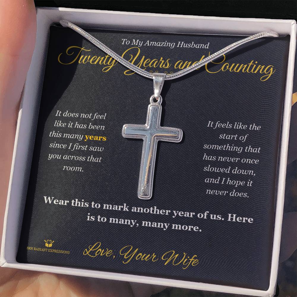 Twenty Years and Counting - Artisan Cross Necklace for Husband - personalized keepsake gift from SKH Radiant Expressions