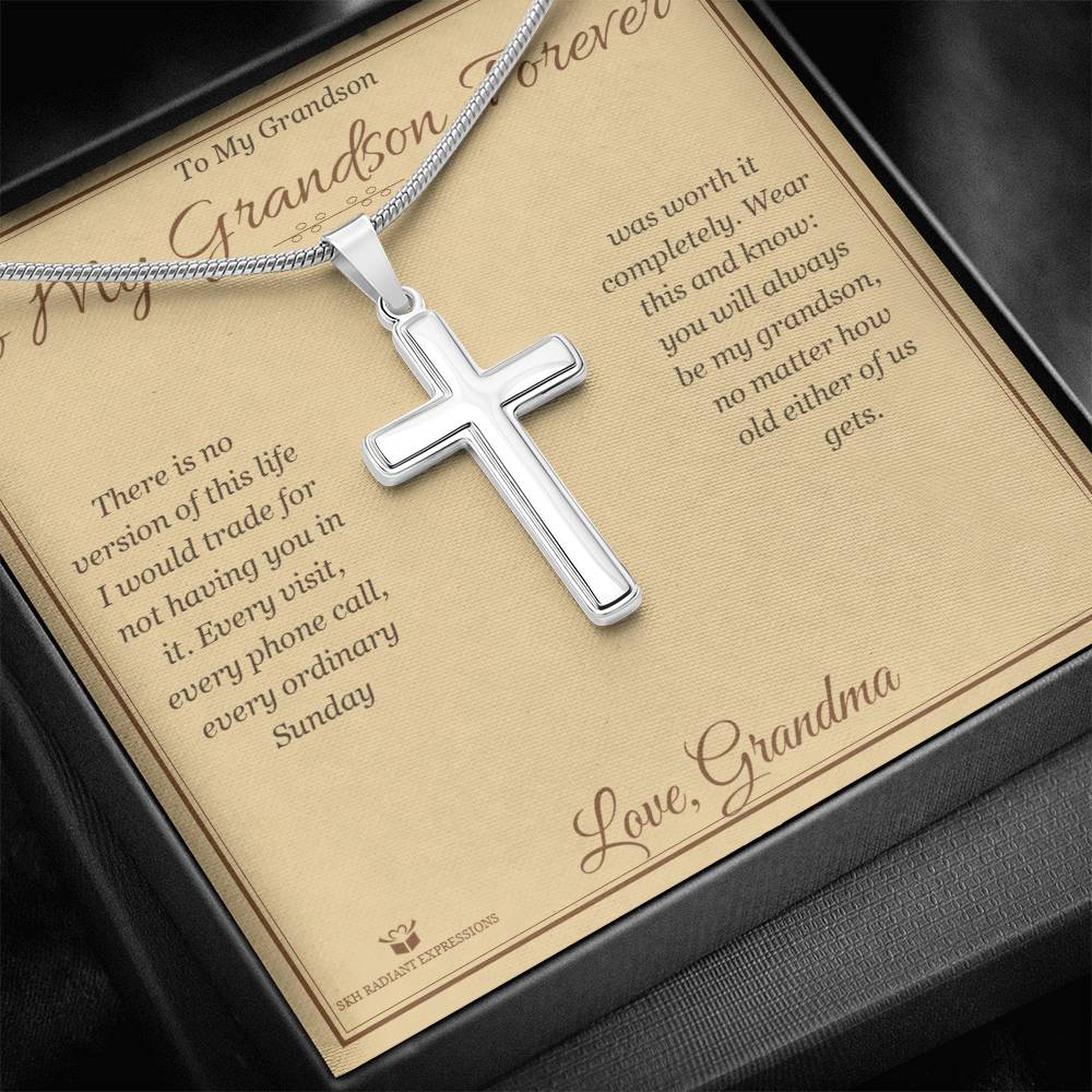 To My Grandson, Forever - Artisan Cross Necklace for Grandson