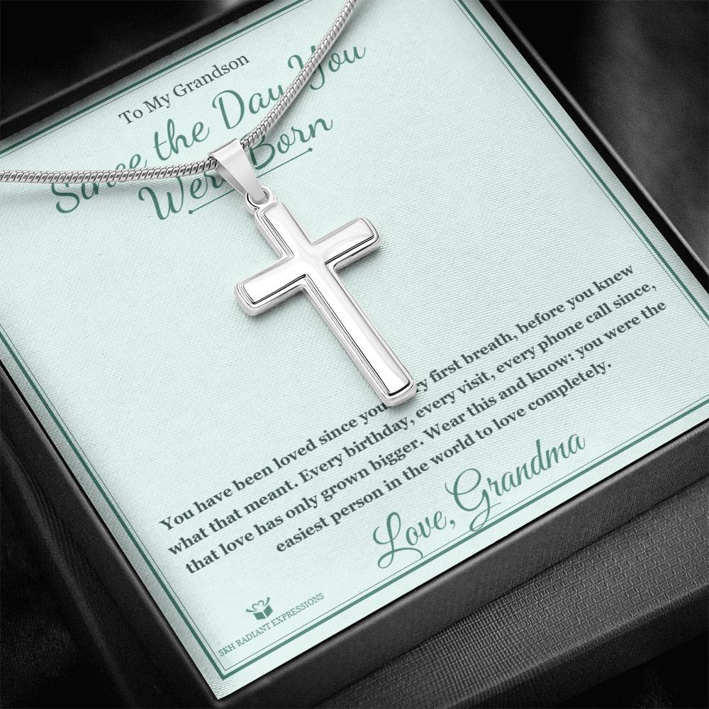Since the Day You Were Born - Artisan Cross Necklace for Grandson