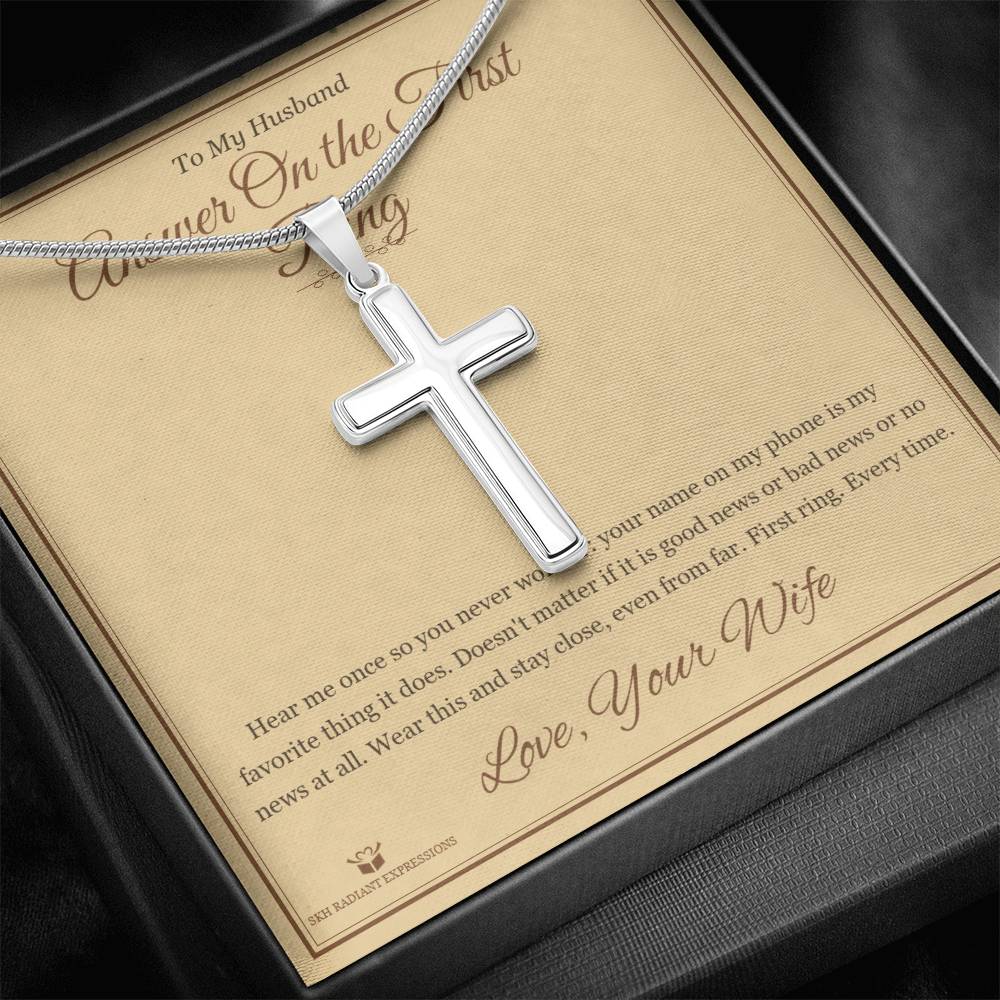 Answer On the First Ring - Artisan Cross Necklace for Husband