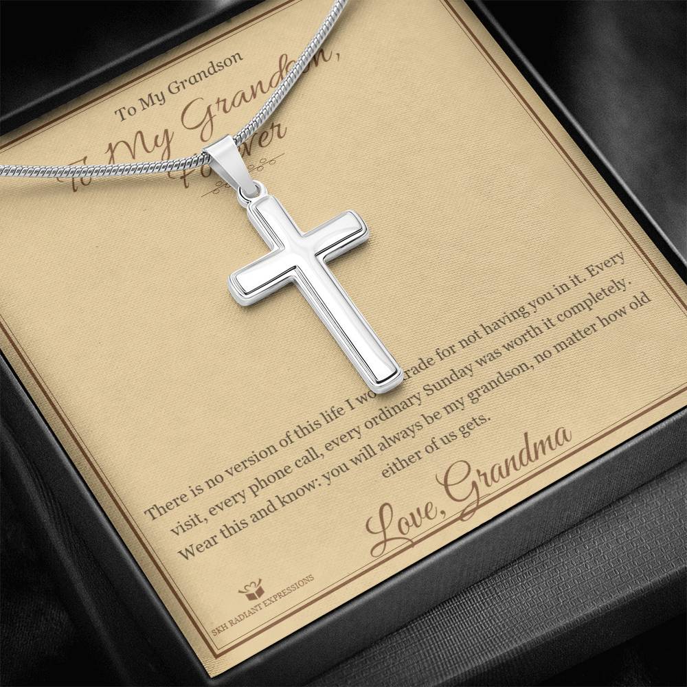 To My Grandson, Forever - Artisan Cross Necklace for Grandson