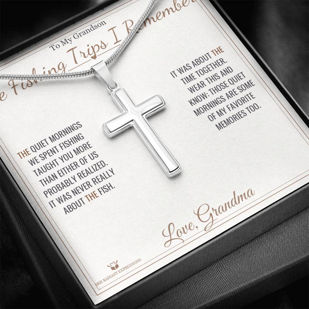 The Fishing Trips I Remember - Artisan Cross Necklace for Grandson