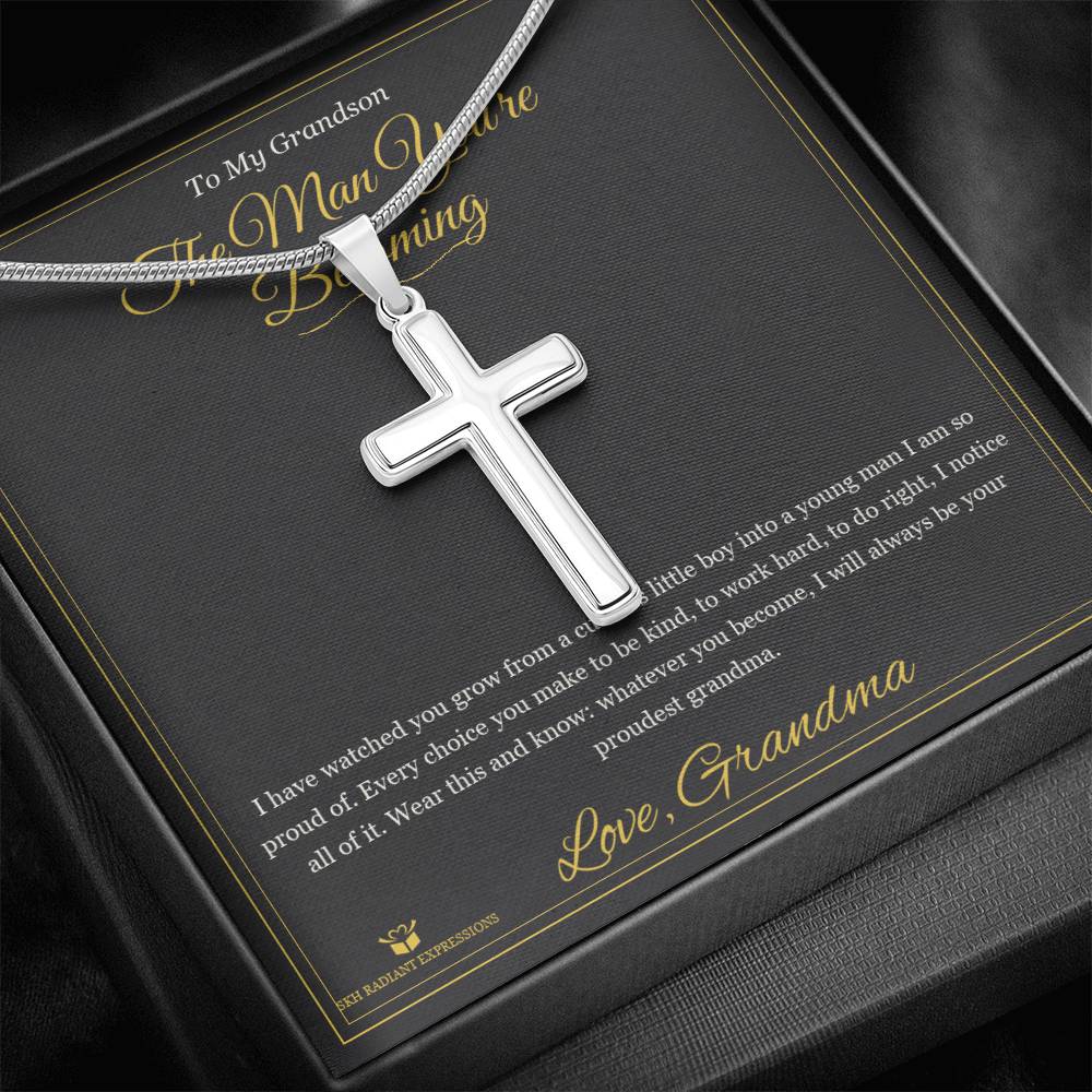 The Man You're Becoming - Artisan Cross Necklace for Grandson