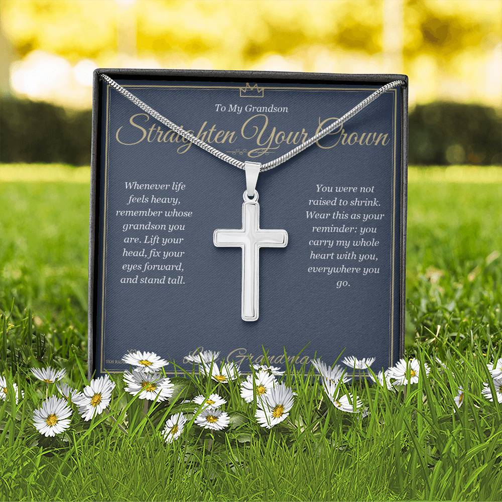 Straighten Your Crown - Artisan Cross Necklace for Grandson