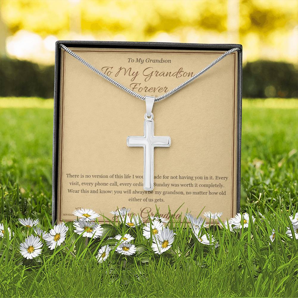 To My Grandson, Forever - Artisan Cross Necklace for Grandson
