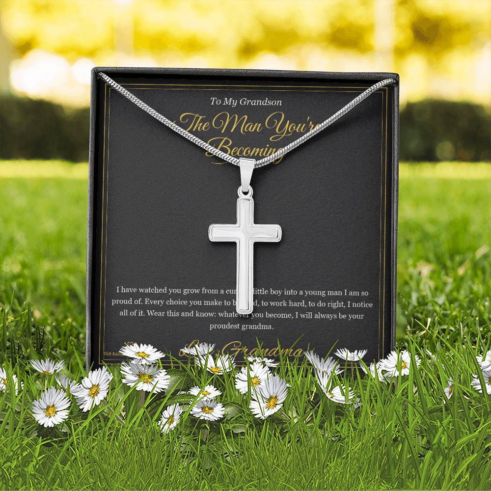 The Man You're Becoming - Artisan Cross Necklace for Grandson