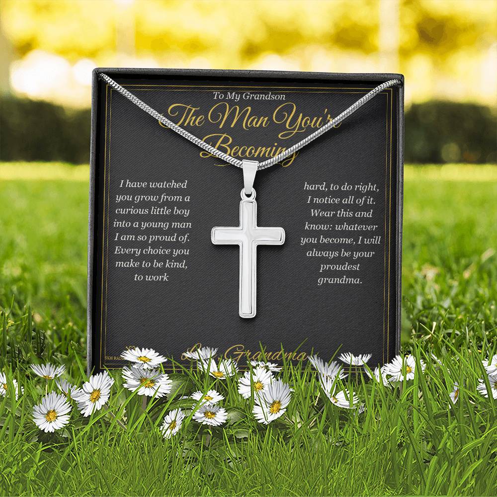 The Man You're Becoming - Artisan Cross Necklace for Grandson