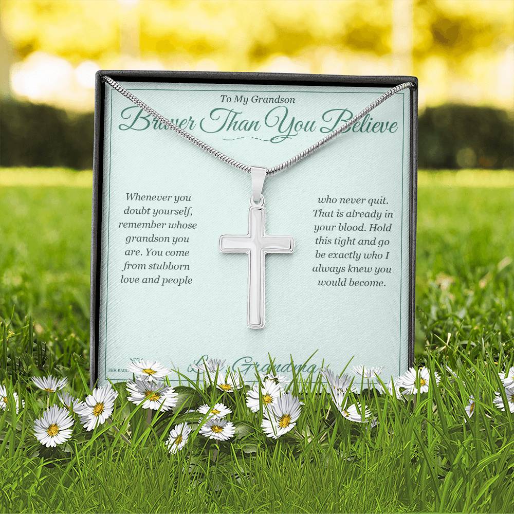 Braver Than You Believe - Artisan Cross Necklace for Grandson