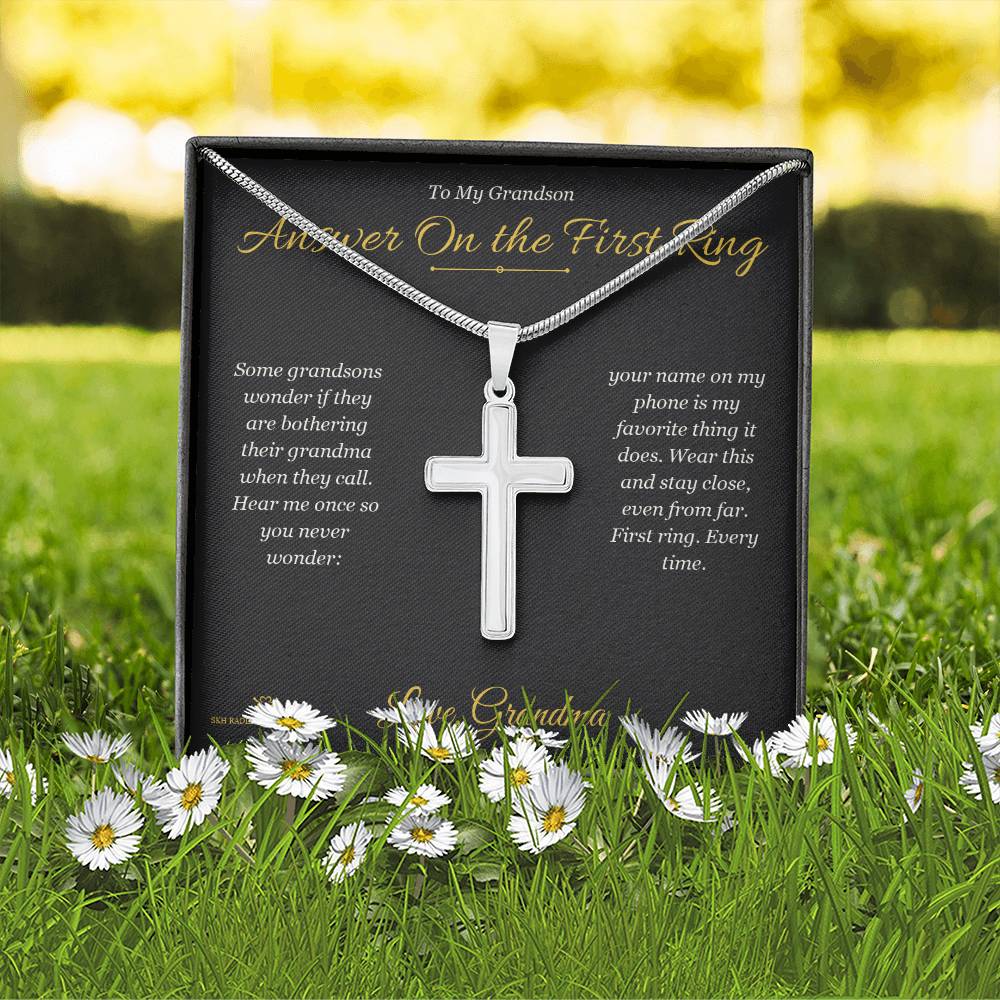 Answer On the First Ring - Artisan Cross Necklace for Grandson