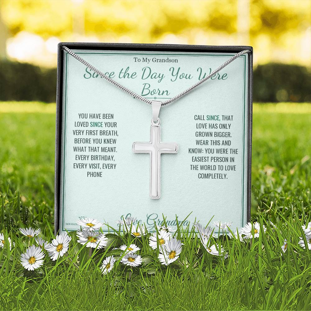 Since the Day You Were Born - Artisan Cross Necklace for Grandson