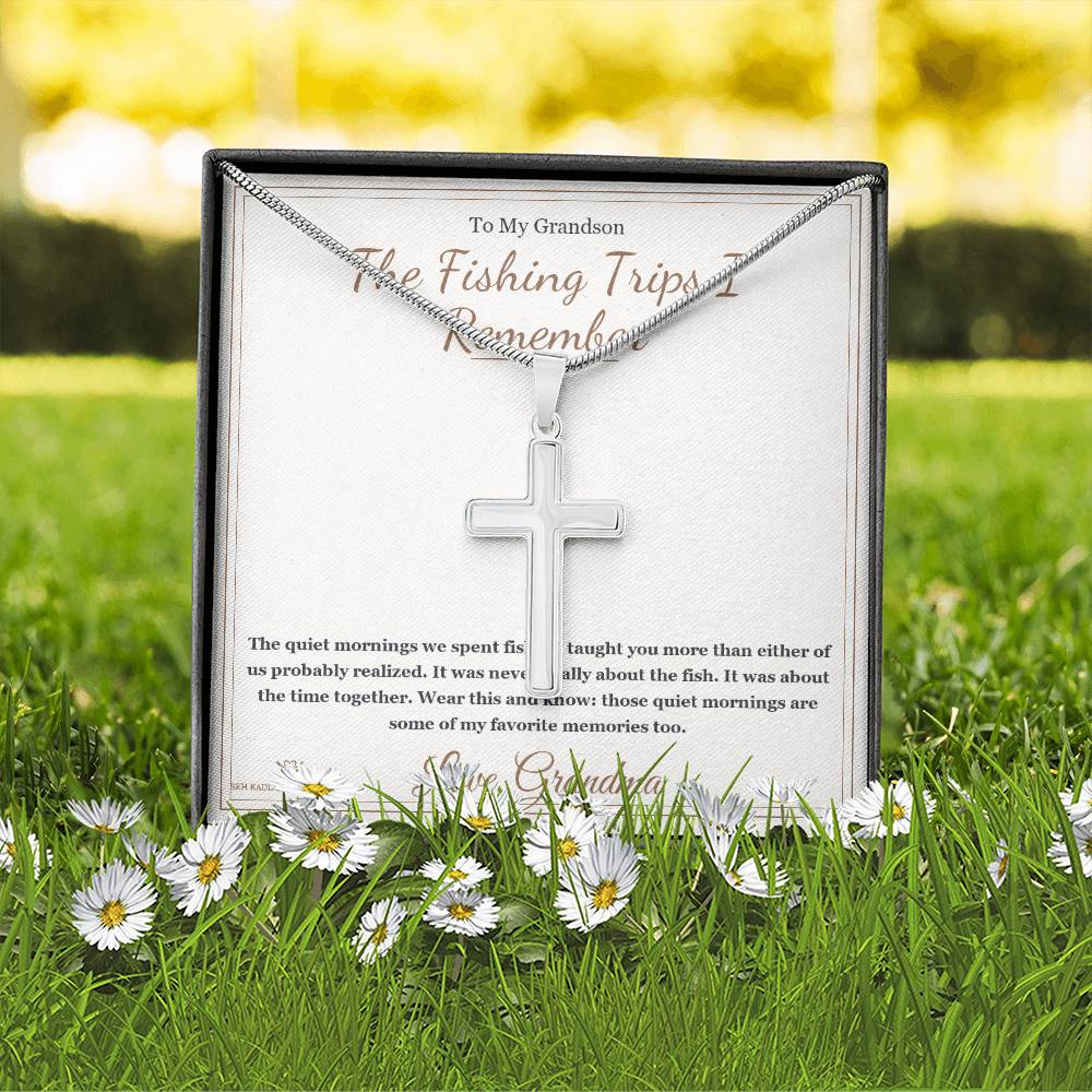 The Fishing Trips I Remember - Artisan Cross Necklace for Grandson