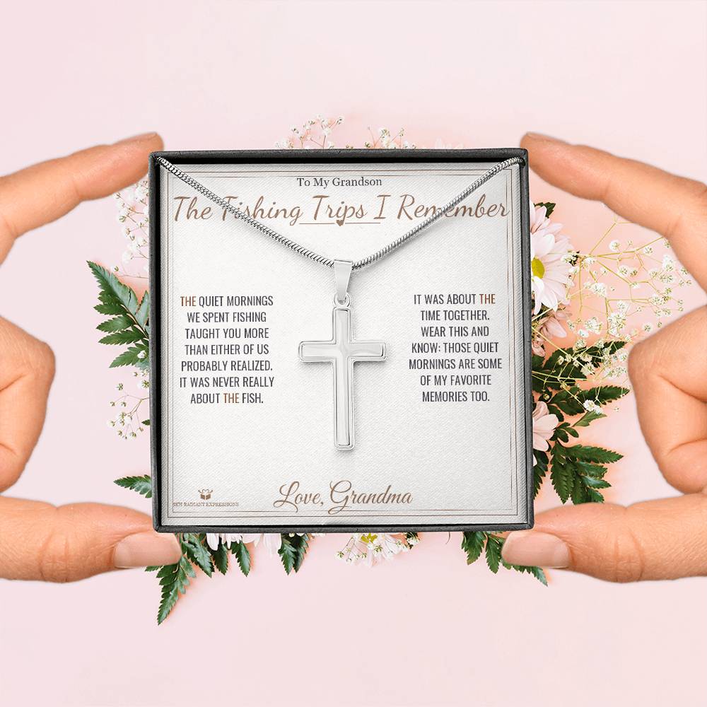 The Fishing Trips I Remember - Artisan Cross Necklace for Grandson