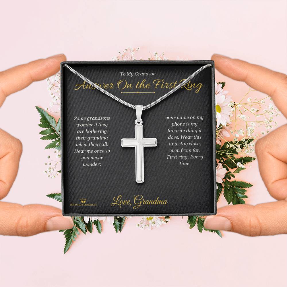 Answer On the First Ring - Artisan Cross Necklace for Grandson