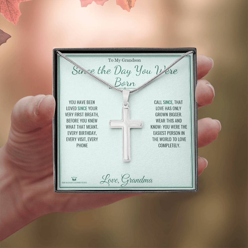 Since the Day You Were Born - Artisan Cross Necklace for Grandson