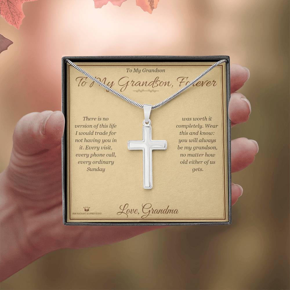 To My Grandson, Forever - Artisan Cross Necklace for Grandson