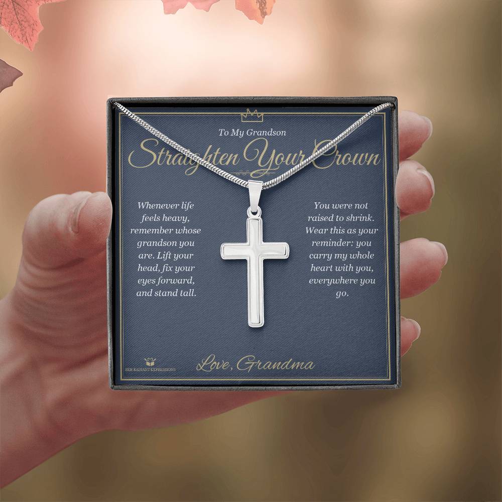 Straighten Your Crown - Artisan Cross Necklace for Grandson