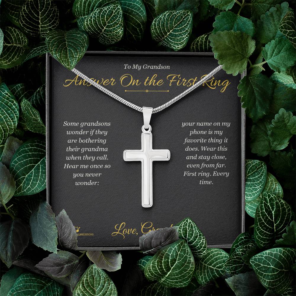 Answer On the First Ring - Artisan Cross Necklace for Grandson