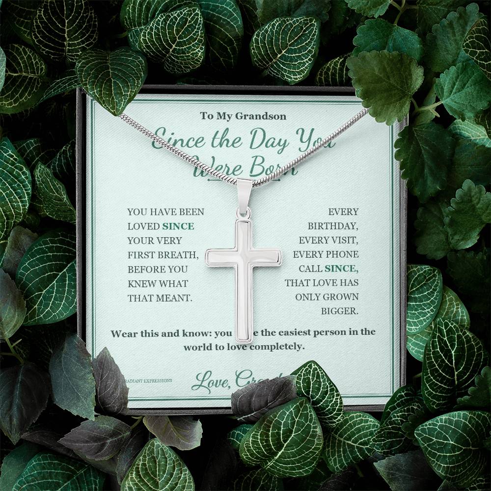 Since the Day You Were Born - Artisan Cross Necklace for Grandson - personalized keepsake gift from SKH Radiant Expressions