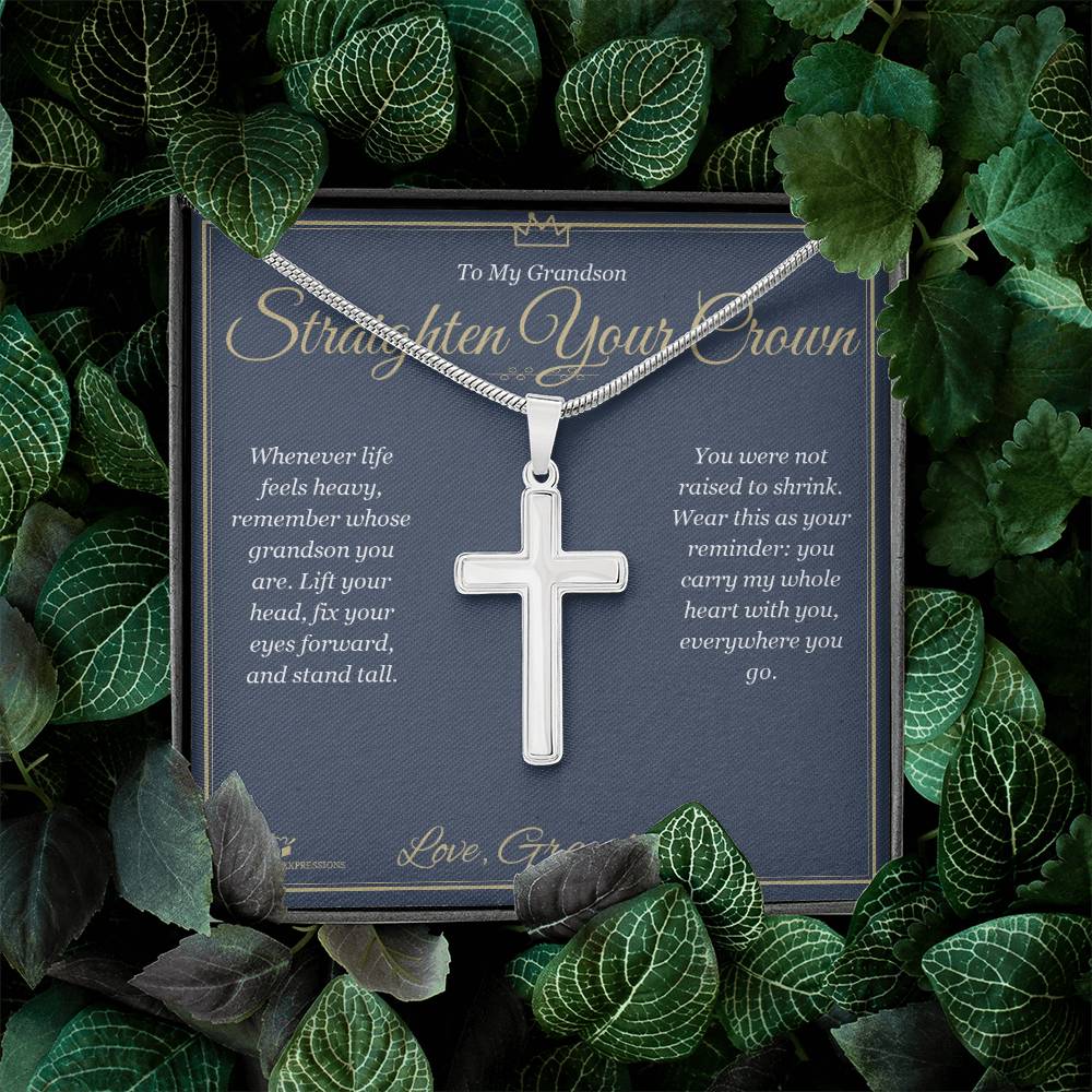 Straighten Your Crown - Artisan Cross Necklace for Grandson