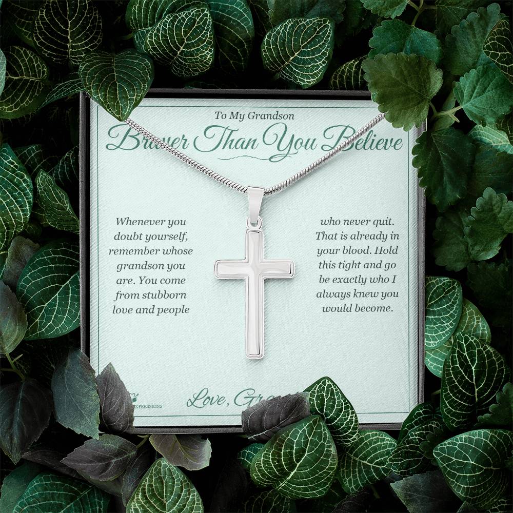 Braver Than You Believe - Artisan Cross Necklace for Grandson