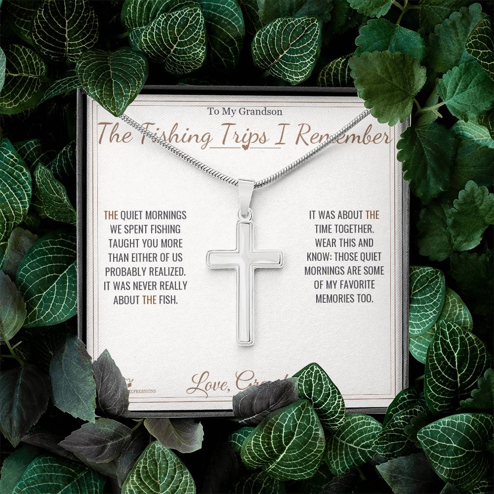 The Fishing Trips I Remember - Artisan Cross Necklace for Grandson
