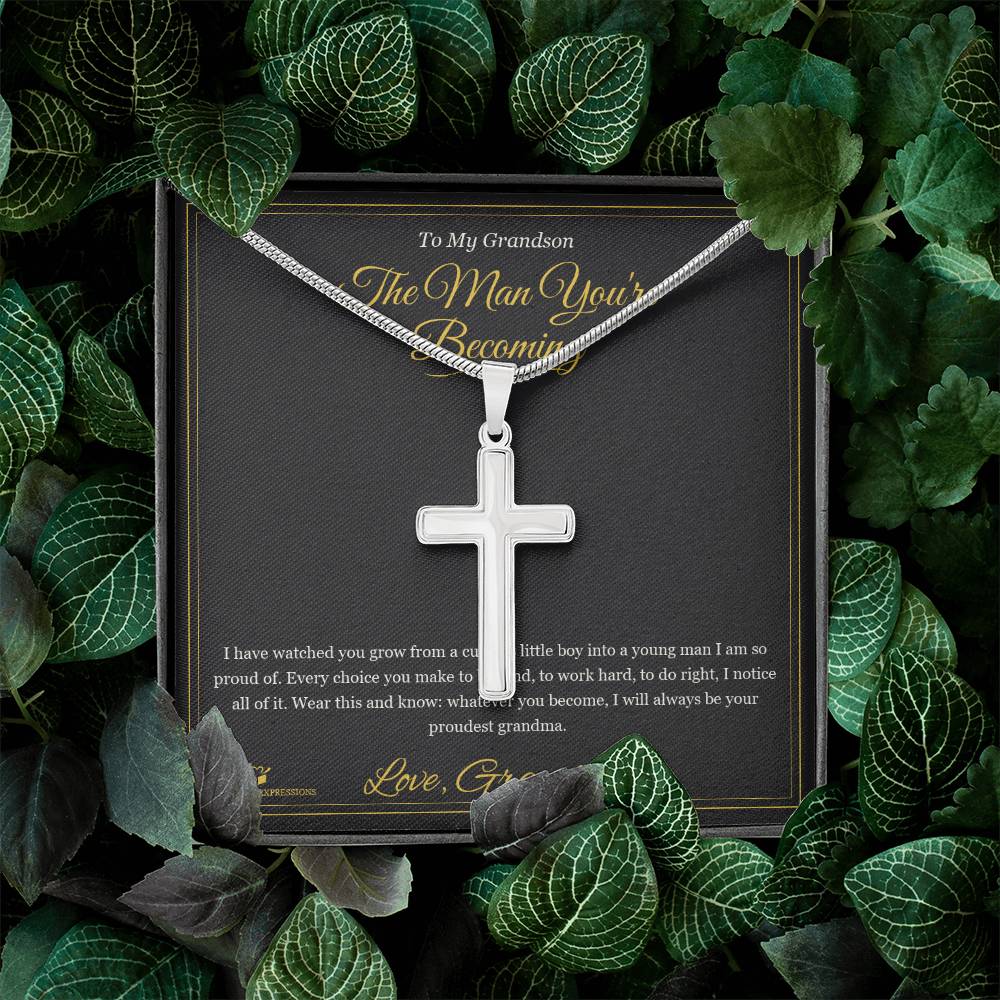 The Man You're Becoming - Artisan Cross Necklace for Grandson