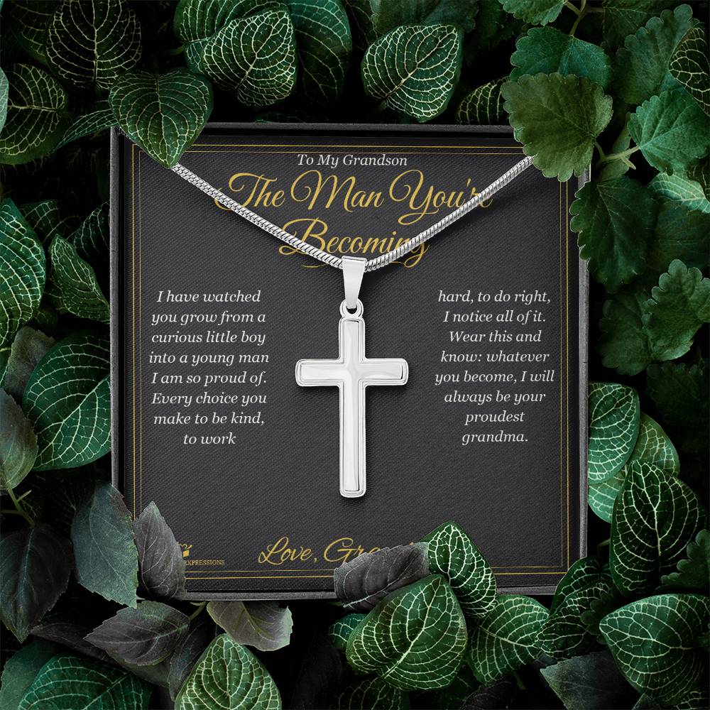 The Man You're Becoming - Artisan Cross Necklace for Grandson