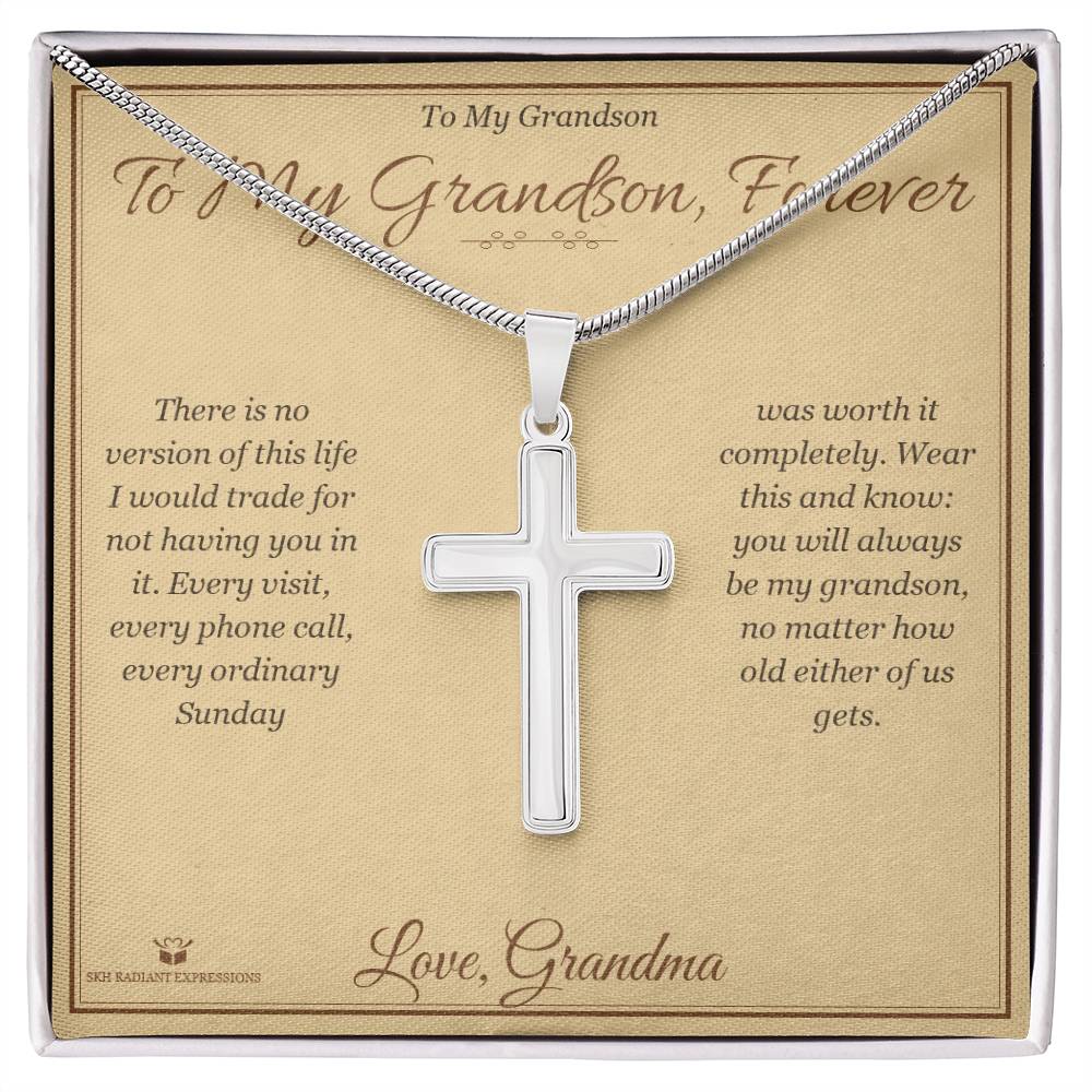 To My Grandson, Forever - Artisan Cross Necklace for Grandson