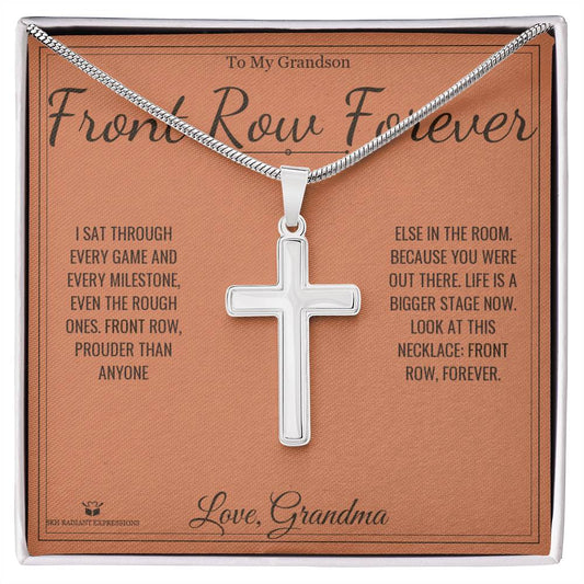 Front Row Forever - Artisan Cross Necklace for Grandson - personalized keepsake gift from SKH Radiant Expressions