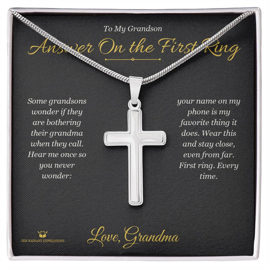 Answer On the First Ring - Artisan Cross Necklace for Grandson - personalized keepsake gift from SKH Radiant Expressions