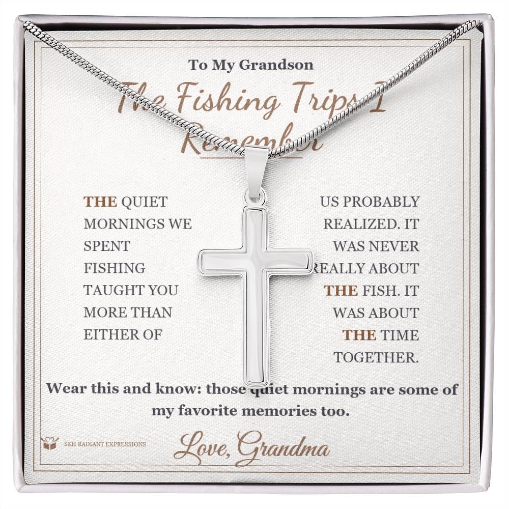 The Fishing Trips I Remember - Artisan Cross Necklace for Grandson
