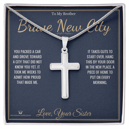 Brave New City - Artisan Cross Necklace for Brother - personalized keepsake gift from SKH Radiant Expressions