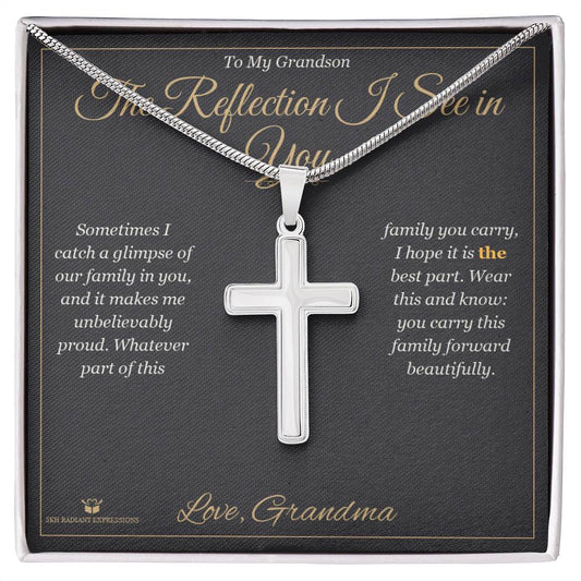 The Reflection I See in You - Artisan Cross Necklace for Grandson - personalized keepsake gift from SKH Radiant Expressions