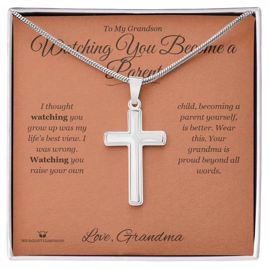 Watching You Become a Parent - Artisan Cross Necklace for Grandson - personalized keepsake gift from SKH Radiant Expressions