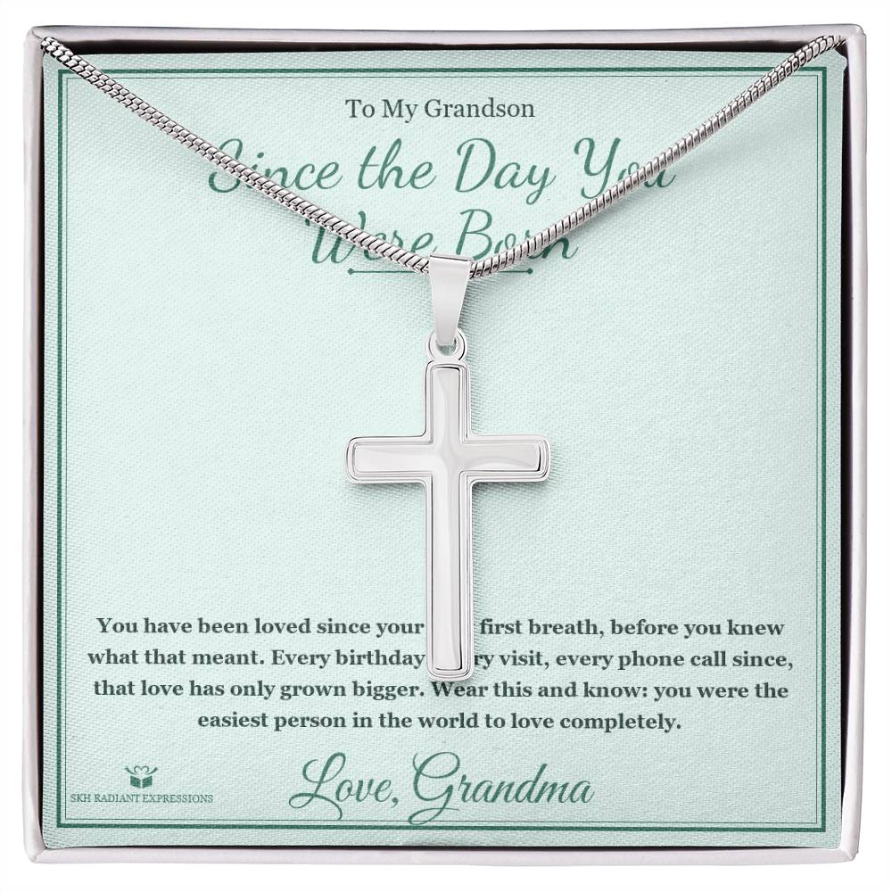 Since the Day You Were Born - Artisan Cross Necklace for Grandson