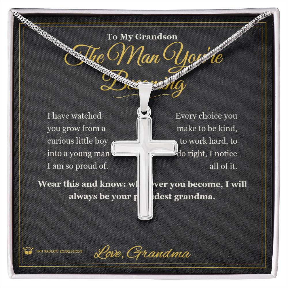 The Man You're Becoming - Artisan Cross Necklace for Grandson