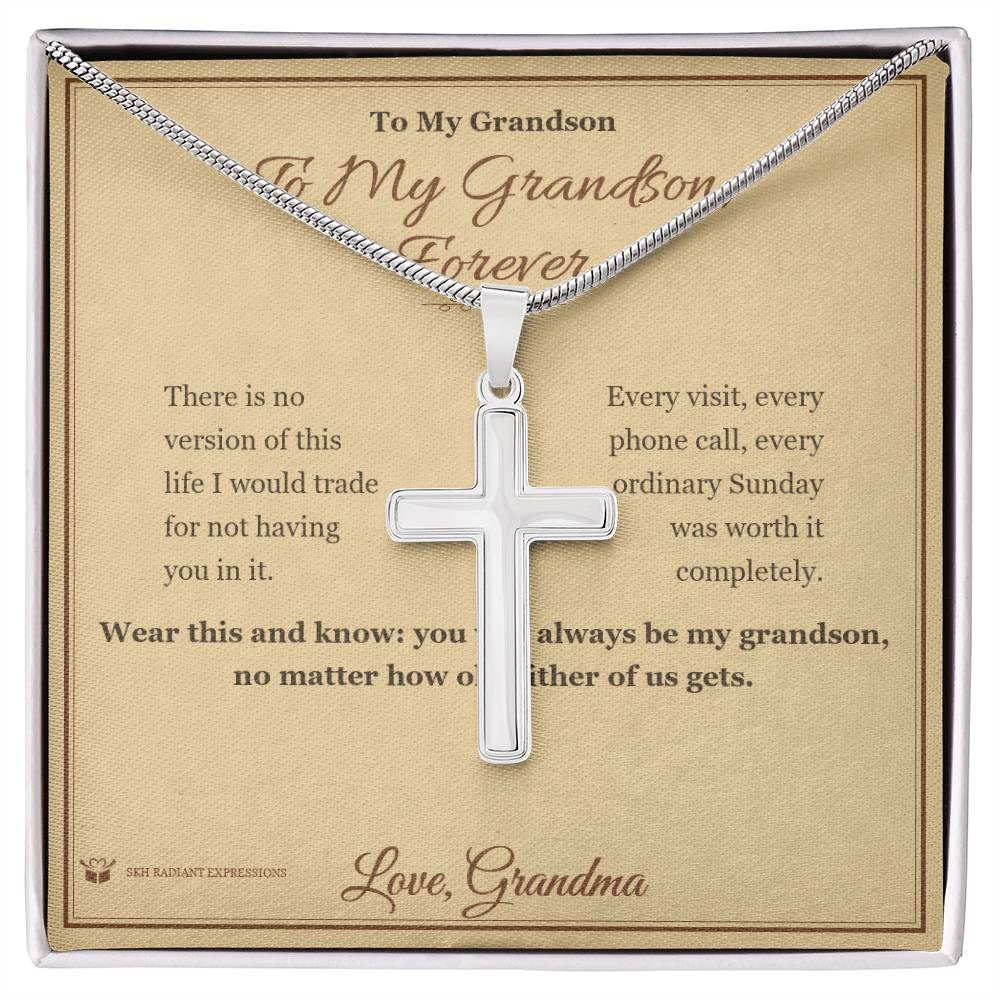 To My Grandson, Forever - Artisan Cross Necklace for Grandson