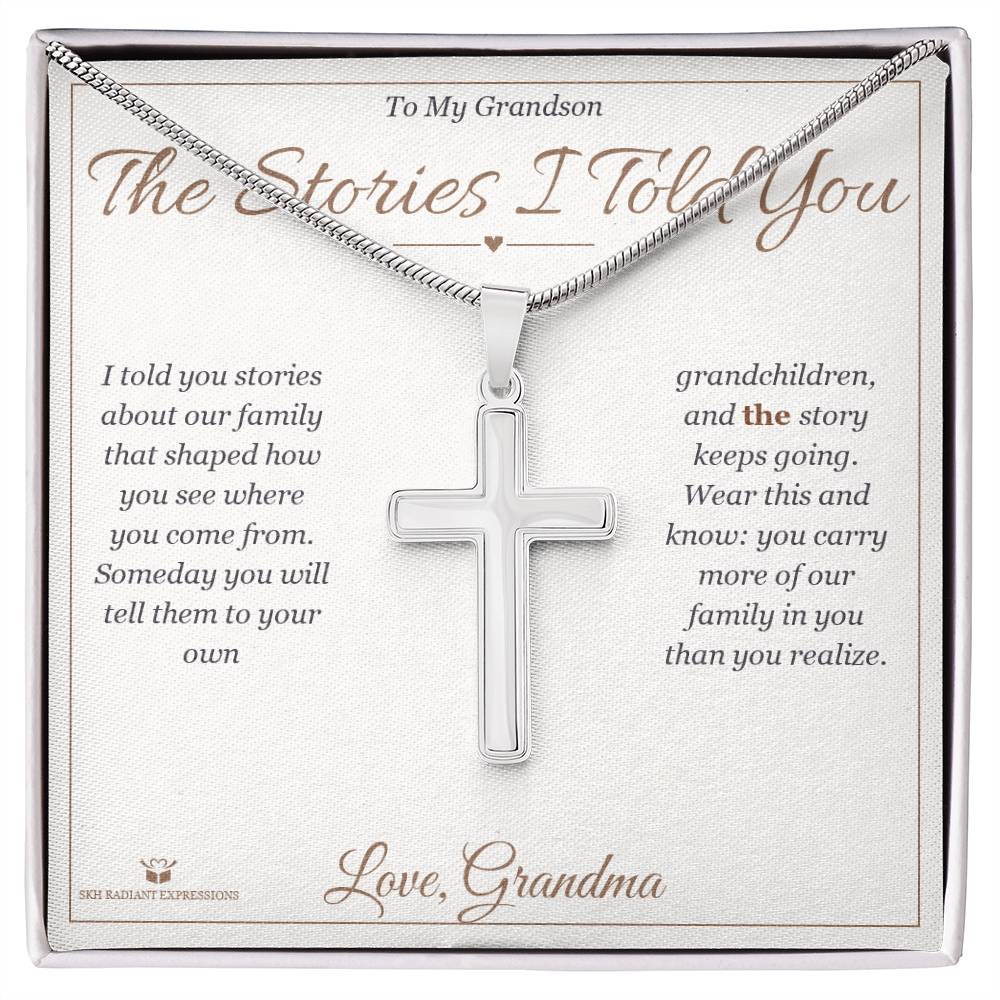 The Stories I Told You - Artisan Cross Necklace for Grandson - personalized keepsake gift from SKH Radiant Expressions
