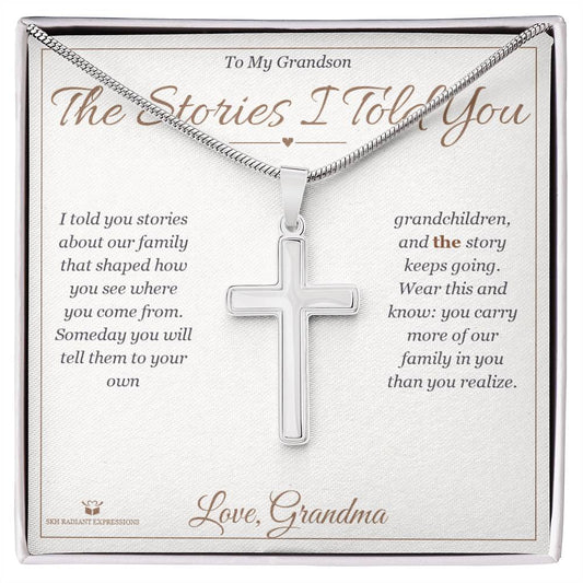 The Stories I Told You - Artisan Cross Necklace for Grandson - personalized keepsake gift from SKH Radiant Expressions