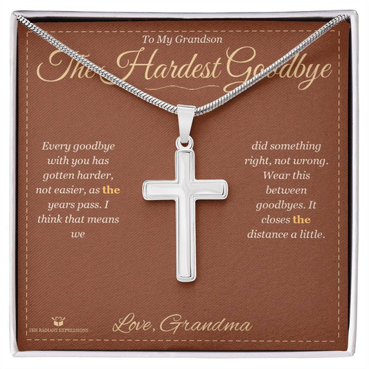 The Hardest Goodbye - Artisan Cross Necklace for Grandson - personalized keepsake gift from SKH Radiant Expressions