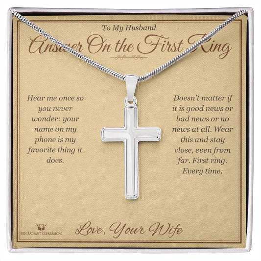 Answer On the First Ring - Artisan Cross Necklace for Husband - personalized keepsake gift from SKH Radiant Expressions