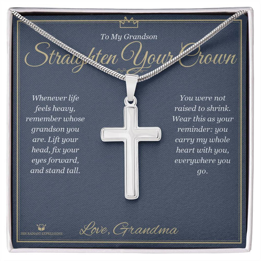 Straighten Your Crown - Artisan Cross Necklace for Grandson - personalized keepsake gift from SKH Radiant Expressions