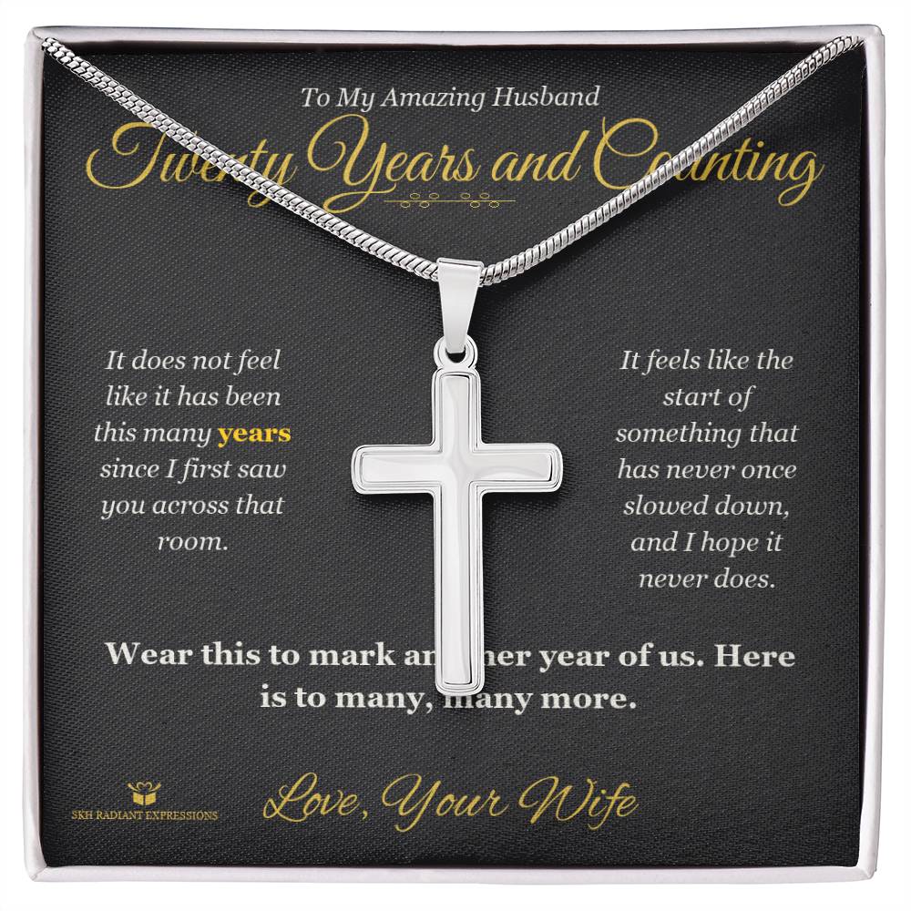 Twenty Years and Counting - Artisan Cross Necklace for Husband - personalized keepsake gift from SKH Radiant Expressions